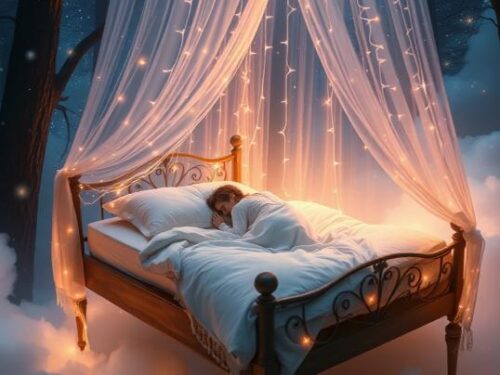 naine magab valgusküllases voodis – teadlik uni