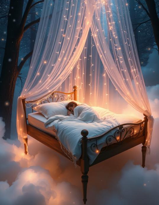 naine magab valgusküllases voodis – teadlik uni