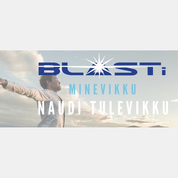 BLAST-meetod – vabane mineviku pingest Mees avatud kätega, BLAST-logo ja sõnum „Minevikku – naudi tulevikku“