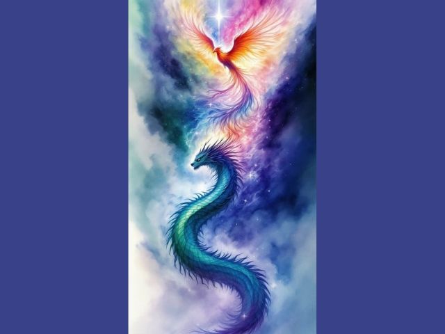 Värviline draakon ja fööniks taevas