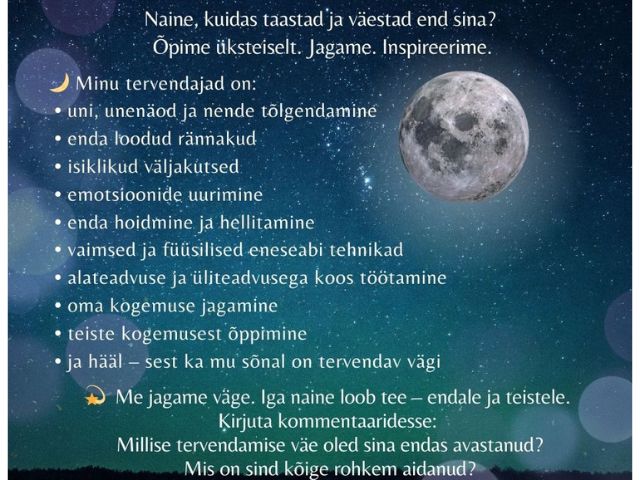 Naiseliku väe taastamise tehnikad loetletuna illustratiivsel taustal