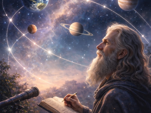 Astroloog uurib planeetide liikumist ja pikaaegseid transiite sünnikaardi taustal